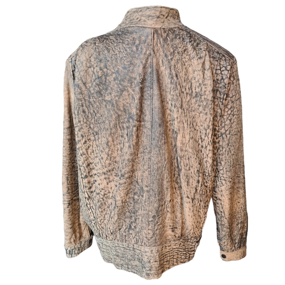 VINTAGE 80s Sujari 14 Real Leather Tan Black Patterned Jacket - Picture 2 of 13